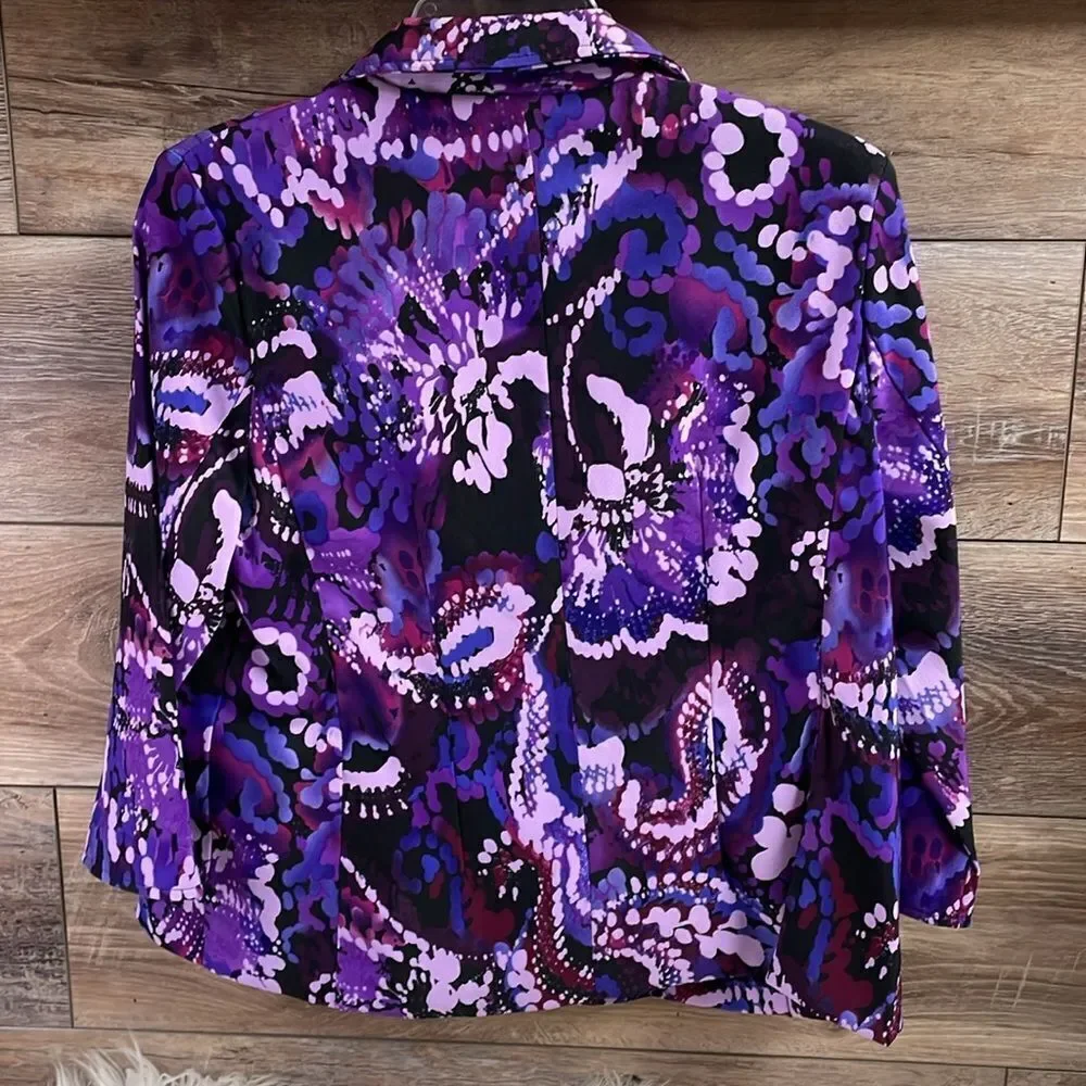 Nue Options Petites Cardigan Jacket Blazer, NWT, Size PM, Purple Floral - Picture 7 of 7